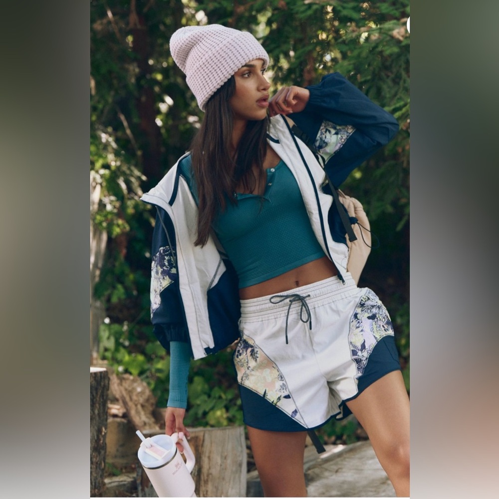 FP Movement by Free People Floral Athletic Shorts - White and Blue
